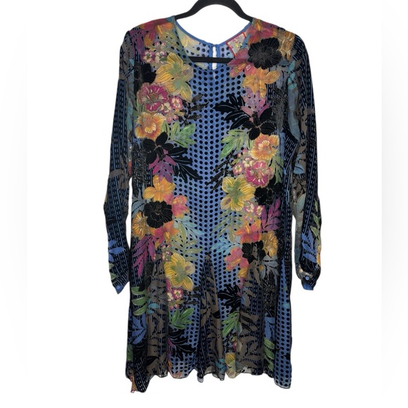 Johnny Was Dresses & Skirts - Johnny Was Lanai Burnout Pippa Mini Dress Silk Blend Velour Flowers Mixed Print
